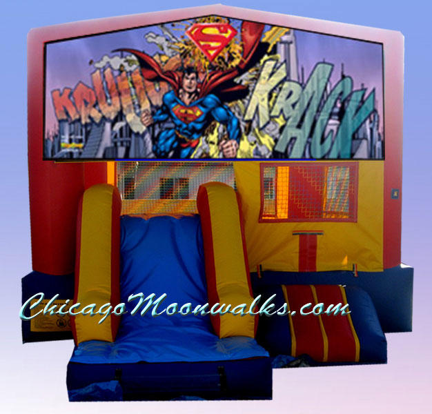 Superman 3 in 1 Inflatable Slide Combo Bounce House Rental Chicago Illinois